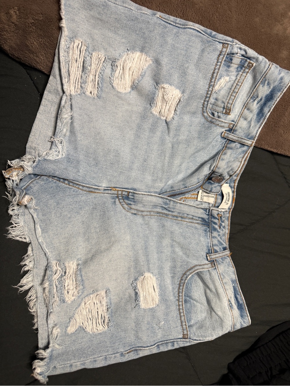 Forever 21 Light Wash Distressed Denim Shorts
